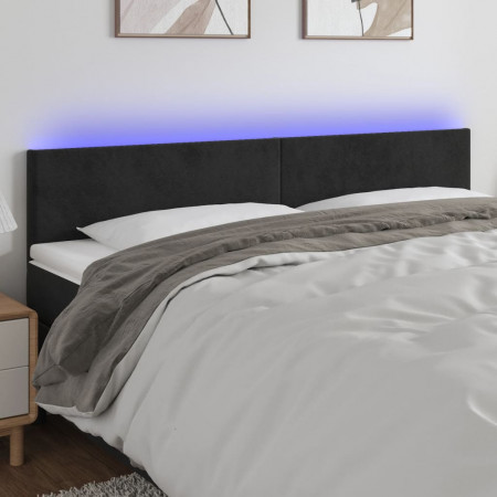 Tăblie de pat cu LED, negru, 200x5x78/88 cm, catifea