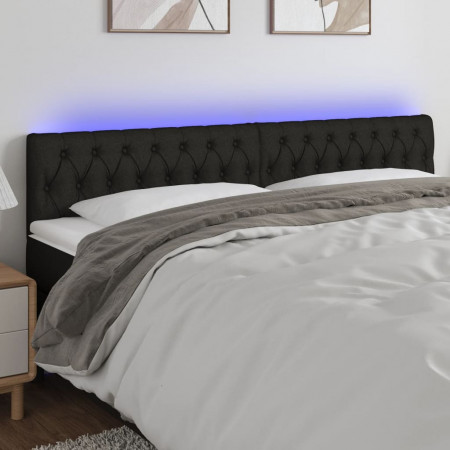 Tăblie de pat cu LED, negru, 200x7x78/88 cm, textil