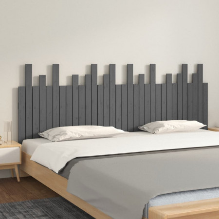 Tăblie de pat pentru perete, gri, 204x3x80 cm, lemn masiv pin