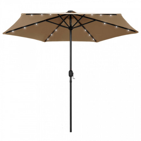 Umbrelă de soare cu LED și stâlp aluminiu, gri taupe, 270 cm