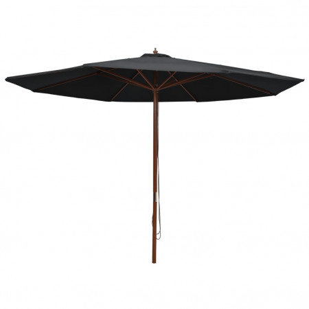 Umbrelă de soare de exterior, stâlp din lemn, negru, 350 cm