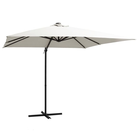 Umbrelă în consolă cu LED, stâlp din oțel, nisipiu, 250x250 cm