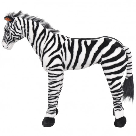 Zebră de jucărie din pluș în picioare, alb și negru, XXL
