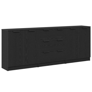 3 Piese Bufet Negru din Lemn Stratificat - Img 2