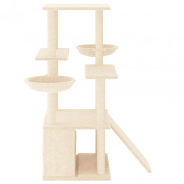 Ansamblu de pisici cu stâlpi din funie de sisal, crem, 133 cm - Img 4