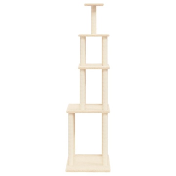 Ansamblu de pisici cu stâlpi din funie de sisal, crem, 183 cm - Img 4