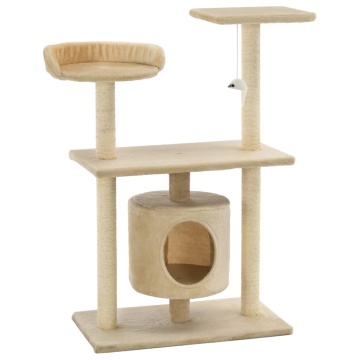 Ansamblu pentru pisici cu stâlpi din funie de sisal, 95 cm Bej - Img 2