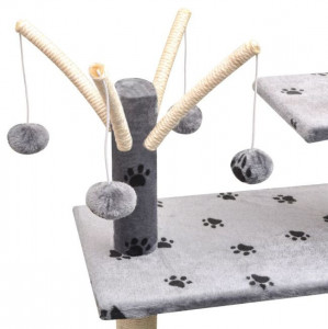 Ansamblu pisici, funie de sisal, 125 cm, imprimeu lăbuțe, gri - Img 4
