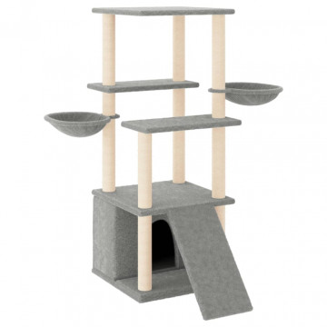 Ansamblu pisici, stâlpi din funie sisal, gri deschis, 133 cm - Img 2