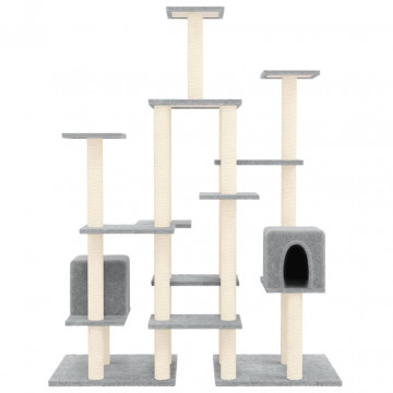 Ansamblu pisici, stâlpi din funie sisal, gri deschis, 145 cm - Img 3