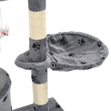 Ansamblu pisici stâlpi funie sisal, 138 cm imprimeu lăbuțe, gri - Img 6