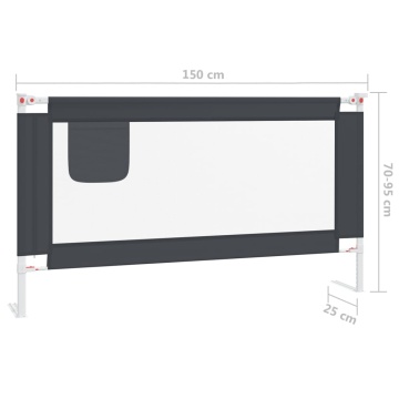 Balustradă de protecție pat copii, gri închis, 150x25 cm textil - Img 7
