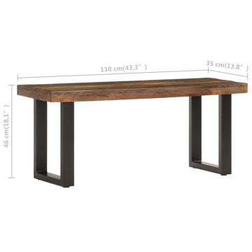 Bancă, 110 cm, lemn masiv reciclat și oțel - Img 6