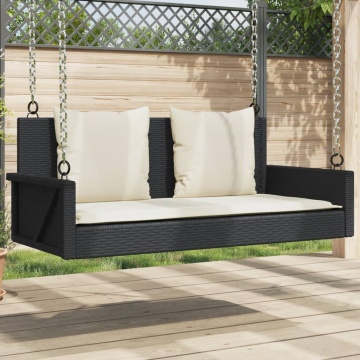 Bancă de balansoar cu perne, negru, 119x56x48 cm, poliratan - Img 1