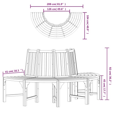 Bancă de copac semi-rotundă, Ø208 cm, lemn masiv de eucalipt - Img 5