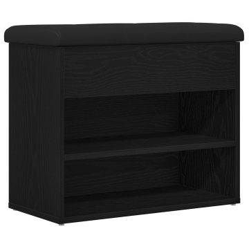 Bancă de depozitare Negru Stejar 60x30x48 cm Lemn prelucrat - Img 2