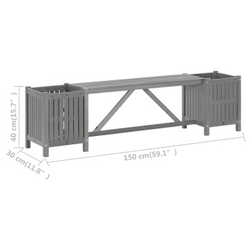 Bancă de grădină cu 2 jardiniere, 150 cm, gri, lemn de acacia - Img 7