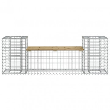 Bancă de grădină cu gabion, 183x41x60,5 cm, lemn pin impregnat - Img 3