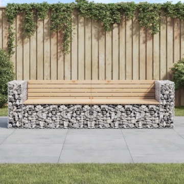 Bancă de grădină cu gabion, 244x71x65,5 cm, lemn masiv de pin - Img 1