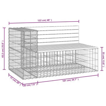 Bancă de grădină design gabion 122x71x65,5cm lemn masiv Douglas - Img 7