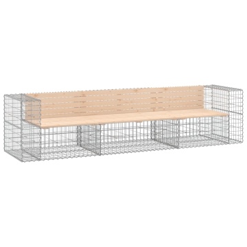 Bancă de grădină, design gabion, 287x71x65,5cm, lemn masiv pin - Img 2
