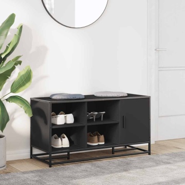 Bancă de pantofi neagră 100x40x53,5 cm lemn și metal prelucrat - Img 3