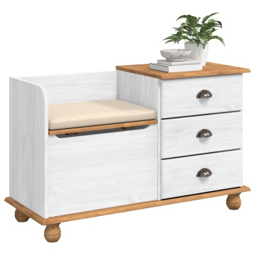 Bancă de stocare pentru hol ASKIM Alb 100x39x62 cm Lemn masiv Pin - Img 3