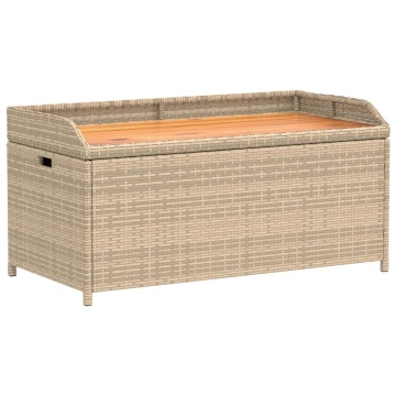Bancă depozitare grădină, bej mix 100x50x52 cm poliratan/acacia - Img 2