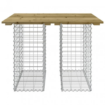 Bancă grădină, design gabion, 100x102x72 cm, lemn pin impregnat - Img 3