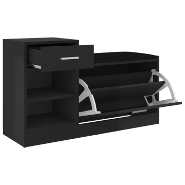 Bancă pantofar negru extralucios, 94,5x31x57 cm, lemn prelucrat - Img 5