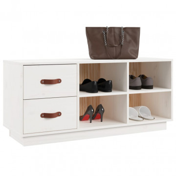Bancă pentru pantofi, alb, 100x34x45 cm, lemn masiv pin - Img 4