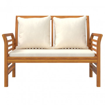 Banchetă canapea cu perne alb crem, lemn masiv de acacia - Img 4