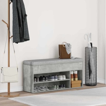 Bancheta pantofar, gri beton, 102x30,5x45 cm, lemn prelucrat - Img 3