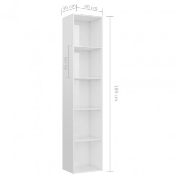 Bibliotecă, alb extralucios, 40x30x189 cm, PAL - Img 5