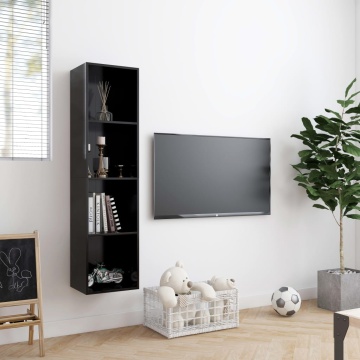 Bibliotecă/Comodă TV, negru, 143x30x36 cm - Img 3