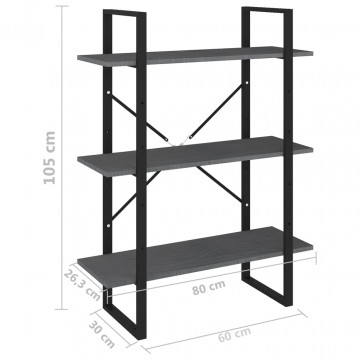 Bibliotecă cu 3 rafturi, gri, 80x30x105 cm, lemn masiv de pin - Img 7