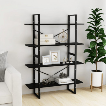 Bibliotecă cu 4 rafturi, negru, 100x30x140 cm, lemn masiv pin - Img 3