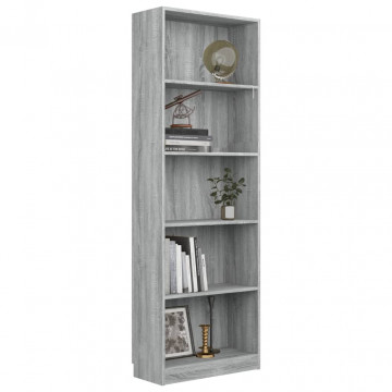 Bibliotecă cu 5 niveluri gri sonoma 60x24x175 cm lemn compozit - Img 3