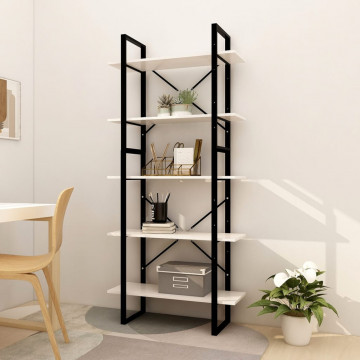 Bibliotecă cu 5 rafturi, alb, 80x30x175 cm, lemn de pin - Img 1