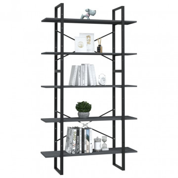 Bibliotecă cu 5 rafturi, gri, 100x30x175 cm, lemn de pin - Img 3