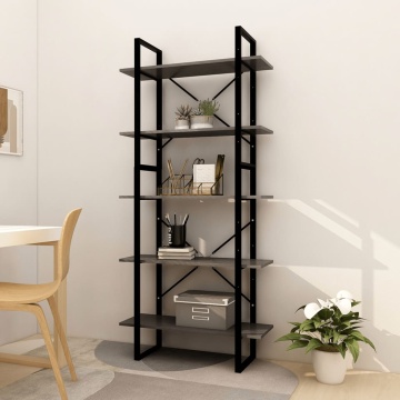 Bibliotecă cu 5 rafturi, gri, 80x30x175 cm, lemn de pin - Img 1
