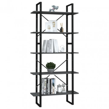 Bibliotecă cu 5 rafturi, gri, 80x30x175 cm, PAL - Img 3