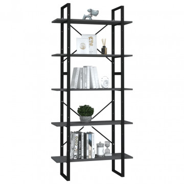 Bibliotecă cu 5 rafturi, gri, 80x30x175 cm, PAL - Img 6