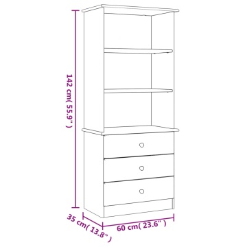 Bibliotecă cu sertare „ALTA”, alb, 60x35x142 cm, lemn masiv pin - Img 7