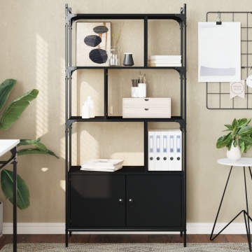 Bibliotecă cu uși, negru, 76,5x30x154,5 cm, lemn compozit - Img 1
