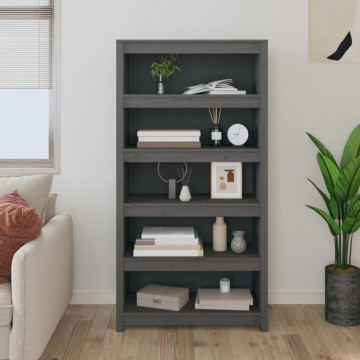 Bibliotecă, gri, 80x35x154 cm, lemn masiv de pin - Img 1