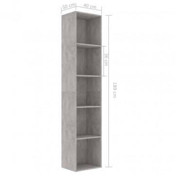 Bibliotecă, gri beton, 40x30x189 cm, PAL - Img 5