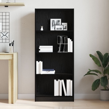Biblioteca Neagră din Stejar - 60 x 24 x 143 cm - Fabricată din Lemn Prelucrat - Img 4