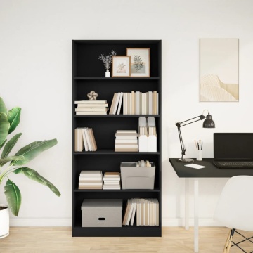 Bibliotecă, negru, 80x24x176 cm, lemn prelucrat - Img 3