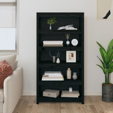 Bibliotecă, negru, 80x35x154 cm, lemn masiv de pin - Img 1